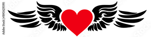 Love Takes Flight: A vibrant red heart adorned with intricately detailed wings takes center stage, evoking the spirit of love and freedom.