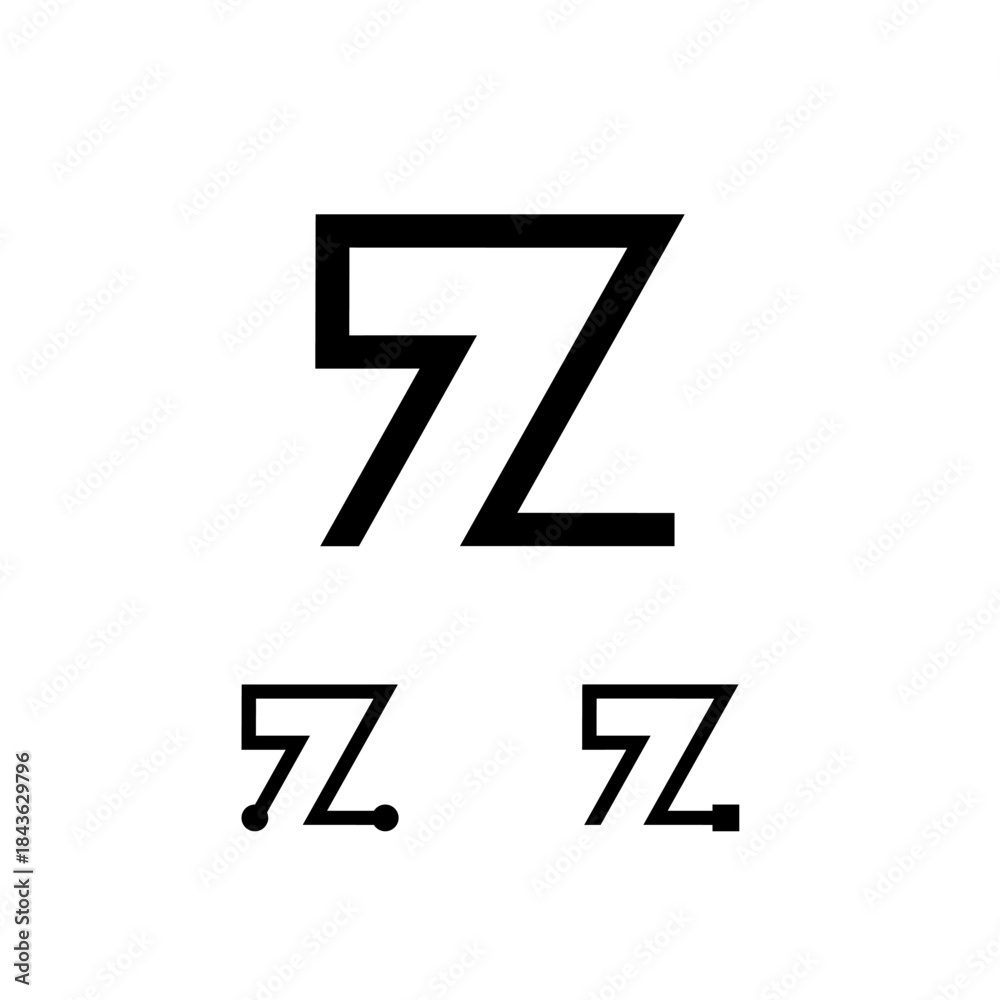Fototapeta premium Technical letter Z, digital alphabet cyber font, including set of three different letter, vector illustration 10EPS