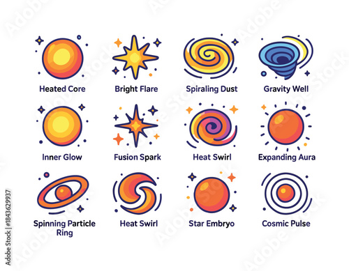 Protostar Icons Set. Protostar growth. Colorful isometric vector
