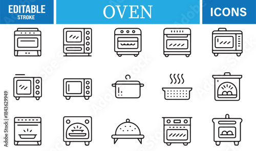 Clean line-style oven and stove icons for food and kitchen projects