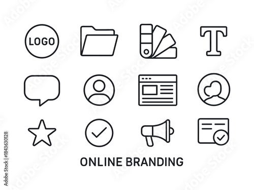 Online Branding Icons. Online branding. Line icon set of Online