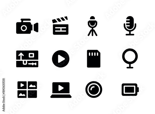 Video Creation Icons. Video Creator. Solid icon set of Video Cre