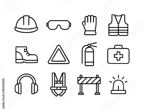 Worksite Safety Icons. Worksite safety. Line icon set of Worksit