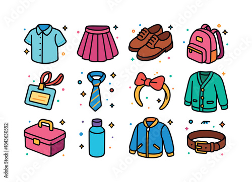 School Fashion Icons. School fashion. Colorful isometric vector