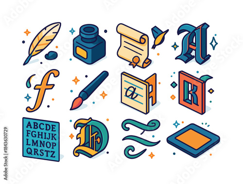 Colorful Calligraphy Icons. Traditional Calligraphy. Colorful is