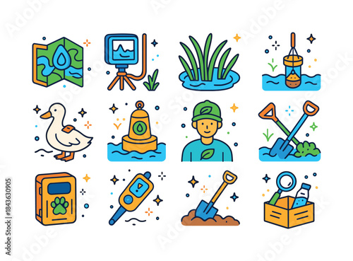 Wetland Conservation Icons. wetland conservation. Colorful isome