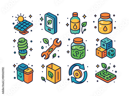 Green Innovation Icons. Green Innovation. Colorful isometric vec