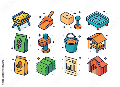 Livestock Feeding Icons. Livestock Feeding. Colorful isometric v