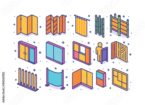 Colorful Room Divider Icons. Room dividers. Colorful isometric v