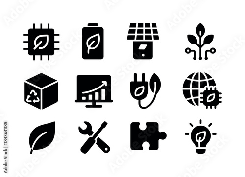 Tech Sustainability Icons. Tech sustainability. Solid icon set o