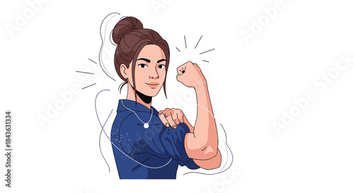 Strong and confident young woman flexing her bicep in the iconic 'We Can Do It' pose, symbolizing female empowerment.