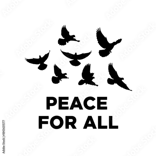 Peace for All Silhouette Birds Graphic Design on Transparent Background