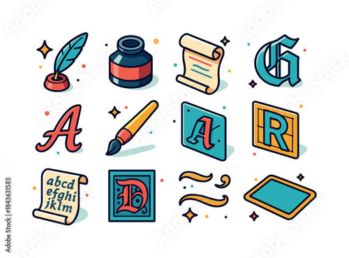 Colorful Calligraphy Icons. Traditional Calligraphy. Colorful is