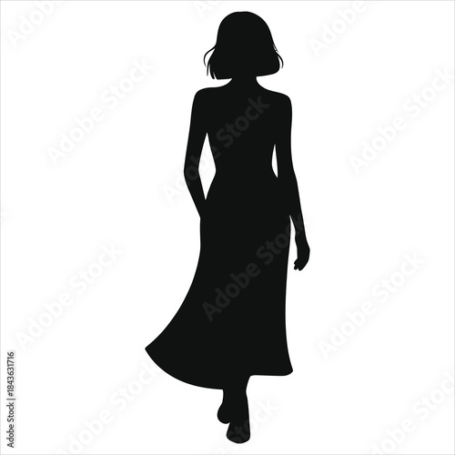 Spring Sleeveless Midi Dress Silhouette - Vector Fashion Design with Soft Curves