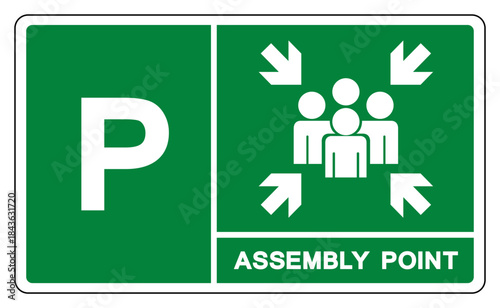Assembly Point Letters P Symbol Sign, Vector Illustration, Isolated On White Background Label .EPS10