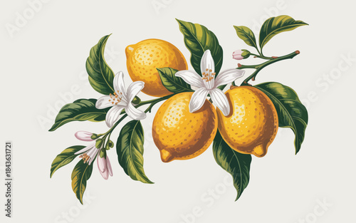 This image showcases ripe lemons alongside beautiful flowers, capturing a sense of freshness and vibrancy that reflects nature's bounty in an artistic presentation.