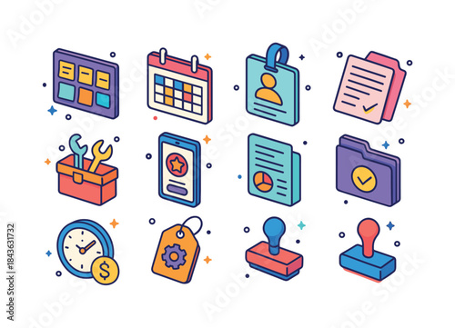 Short-Term Job Icons. Short-Term Jobs. Colorful isometric vector