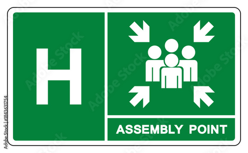 Assembly Point Letters H Symbol Sign, Vector Illustration, Isolated On White Background Label .EPS10