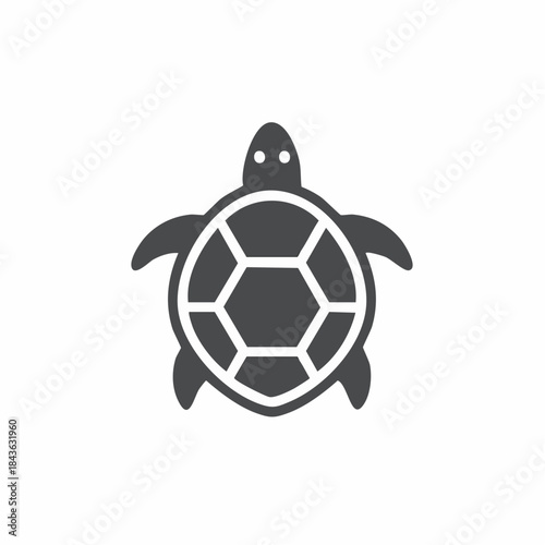 Stylized vector icon of a sea turtle with a distinctive geometric shell pattern, symbolizing marine life, ocean conservation, and aquatic biodiversity