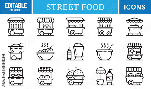 Modern vector street food symbols for menus and restaurant graphics