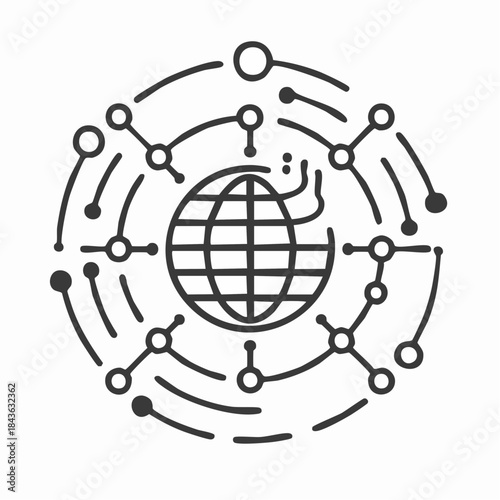Abstract network of interconnected points and lines forming a globe, symbolizing global connectivity and digital communication
