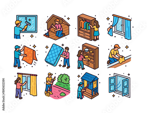 Spring Cleaning Icons. Spring cleaning. Colorful isometric vecto