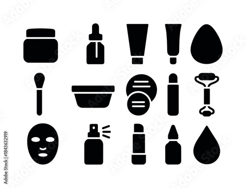 Beauty Essentials Icons. Beauty essentials. Solid icon set of be