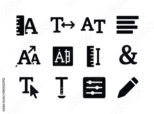Typography Tools Icons. Typography tools. Solid icon set of typo