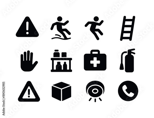 Safety Icons Grid. Safety at Home. Solid icon set of Safety at H