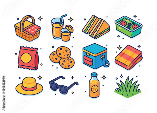 Weekend Picnic Icons. Weekend Picnic. Colorful isometric vector