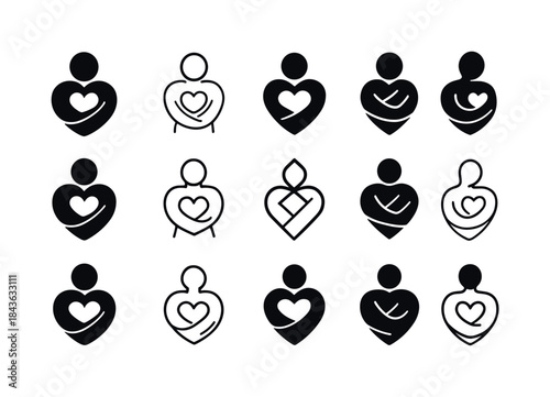 Self-Love Emblem Variations. A person hugging themselves, practi