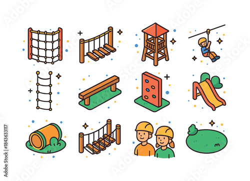 Adventure Playground Icons. Adventure playground. Colorful isome