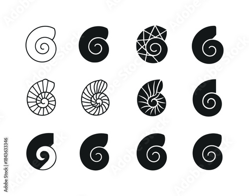 Seashell Icon Variations. seashells. Icon set. Set Logo of seash