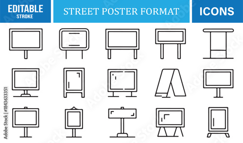 Modern vector street poster and signage format icons
