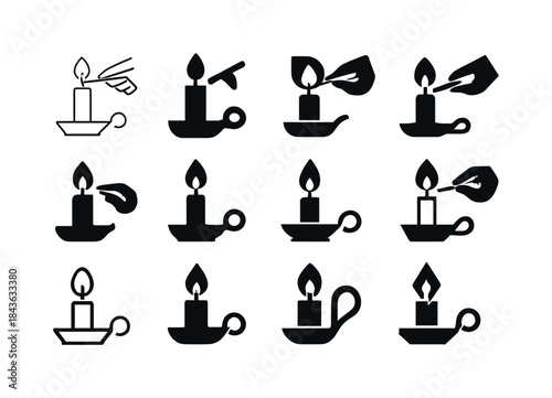 Candle Logo Variations. Lighting a Candle. Icon set. Set Logo of
