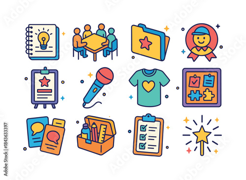 Student Initiative Icons. Student initiatives. Colorful isometri