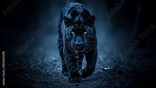 Majestic Black Panther Stalking in the Shadows.