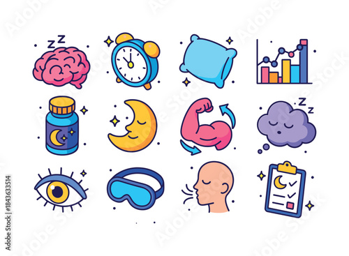 Sleep & Recovery Icons. Sleep & Recovery. Colorful isometric vec