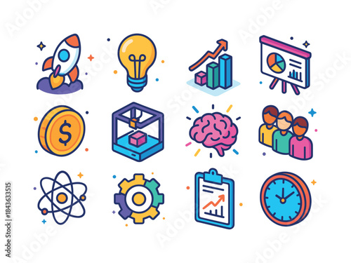 Colorful Startup Icons. Startups. Colorful isometric vector icon