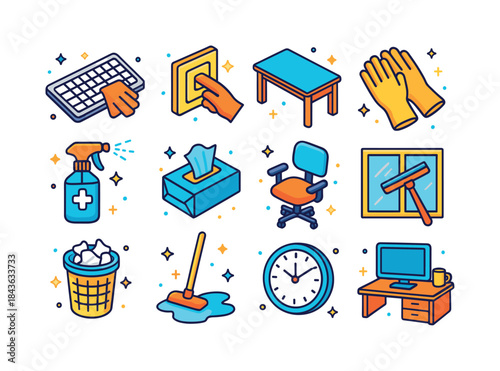 Office Cleaning Icons. Office cleaning. Colorful isometric vecto