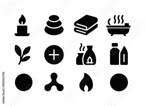 Candlelit Spa Icons. Candlelit relaxation. Solid icon set of can