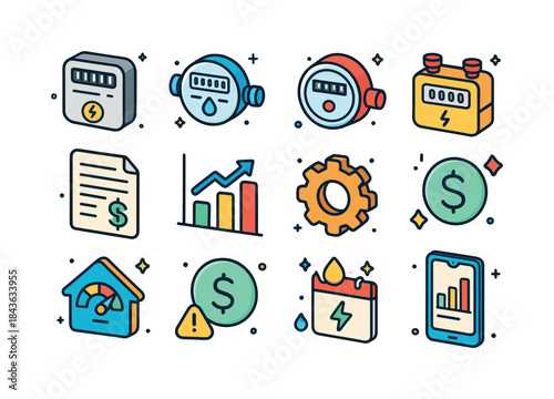 Utility Icons Grid. Utility management. Colorful isometric vecto