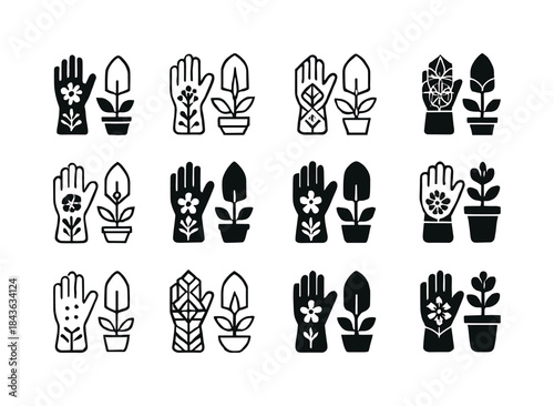 Decorative Gardening Tools Icons. Using decorative gardening too