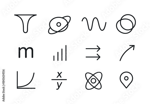 Astrophysics Icons Set. Astrophysics Symbols. Line icon set of A