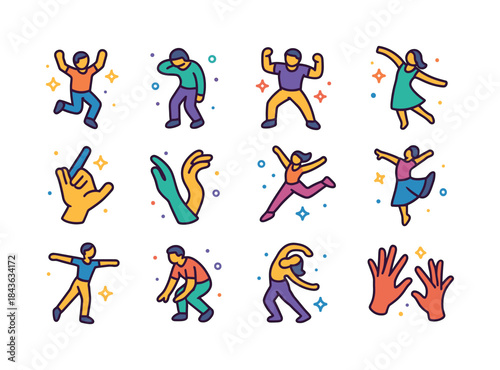 Colorful Dance Icons. Dance Expressions. Colorful isometric vect