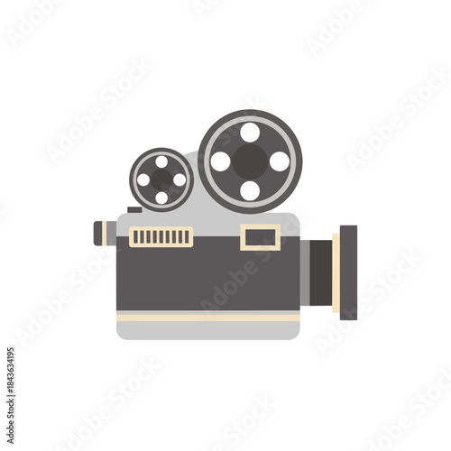 Retro film camera with reels, isolated on white background.