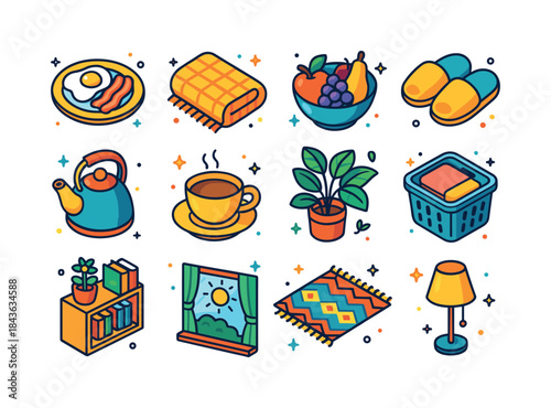 Home Life Icons. family home life. Colorful isometric vector ico