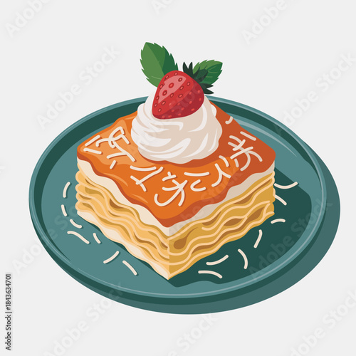 This delightful dessert showcases layers of creamy goodness, topped with whipped cream and a fresh strawberry, perfect for indulgent moments and sweet celebrations.