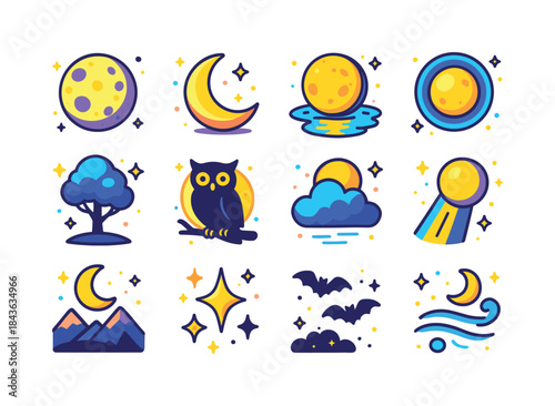 Moonlight Icon Collection. moonlight. Colorful isometric vector