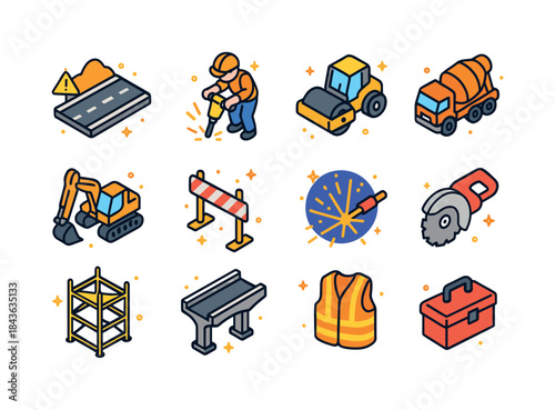 Infrastructure Icons Set. Infrastructure building. Colorful isom